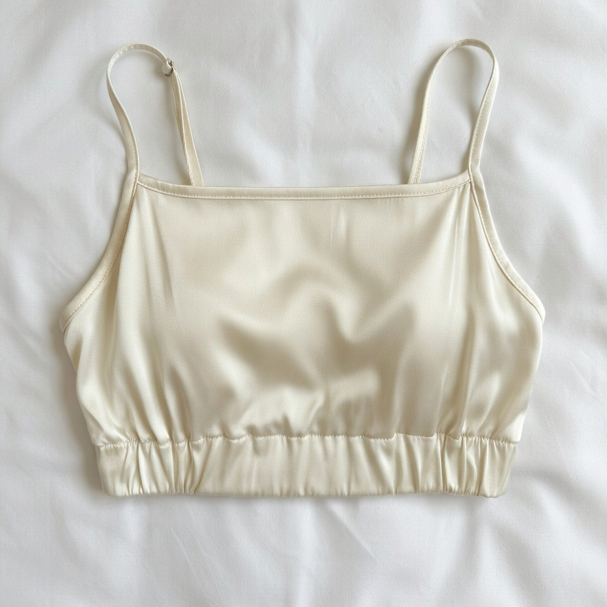 yellow satin crop top on a white background